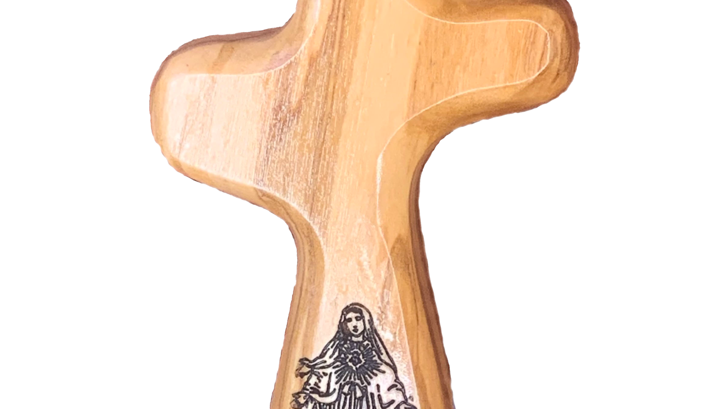 Bethlehem Olive Wood Holding Cross with Engraved Virgin Mary Image