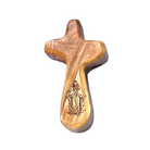 Olive wood holding cross with engraving of the Blessed Virgin Mary