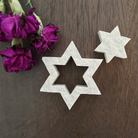 Two piece Star of David made from Jerusalem stone on table with flowers